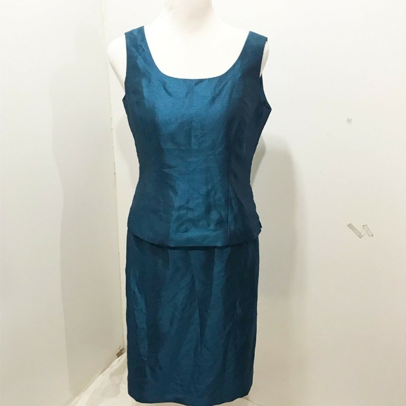 Kasper Dresses & Skirts - KASPER Size 6P Skirt Set Teal Blue Elegant Shimmer